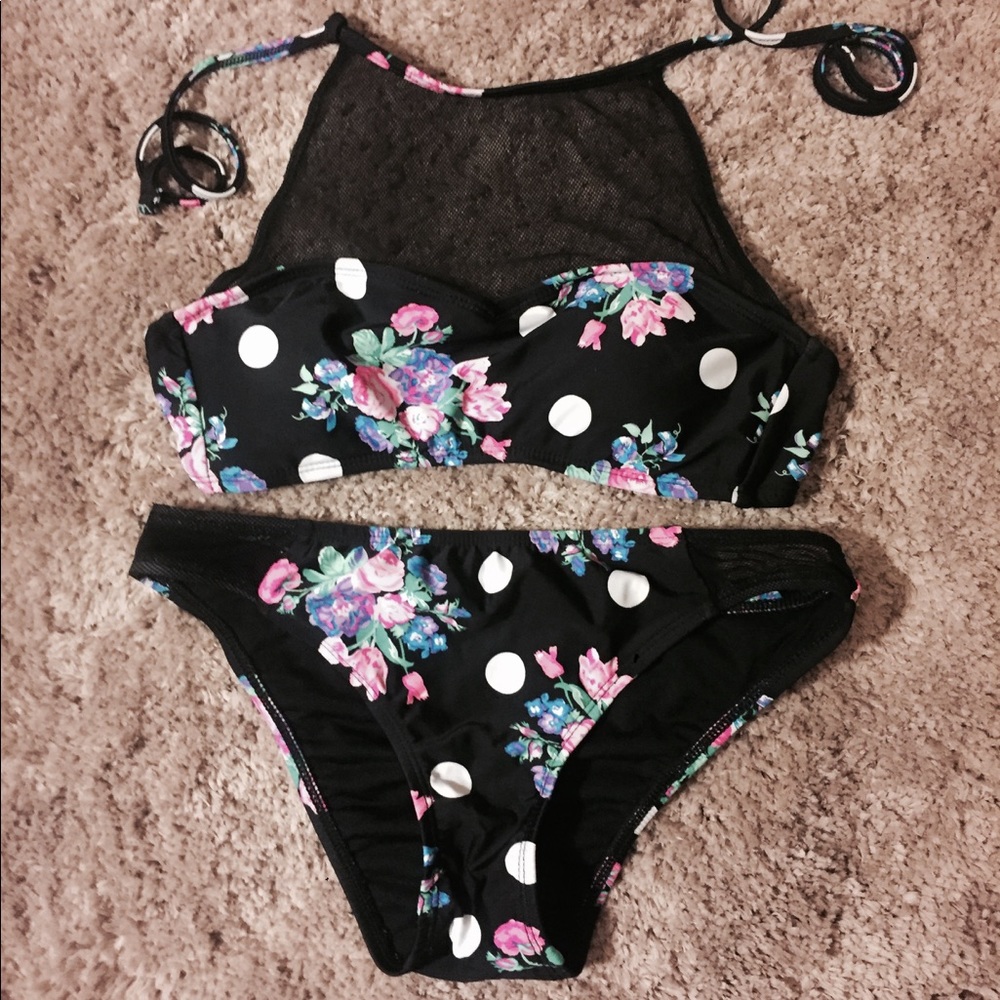 Black Floral Two Piece Bikini 