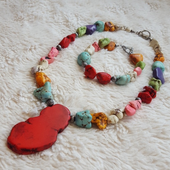 Neclace & Bracelet set Multicolored turquoise - Picture 1 of 4