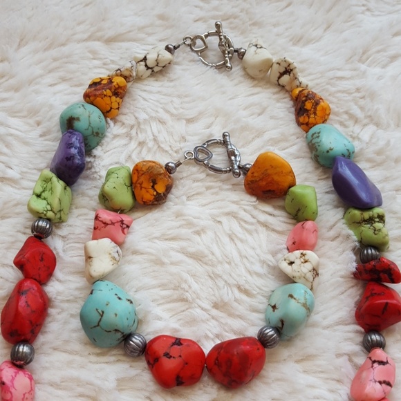 Neclace & Bracelet set Multicolored turquoise - Picture 4 of 4