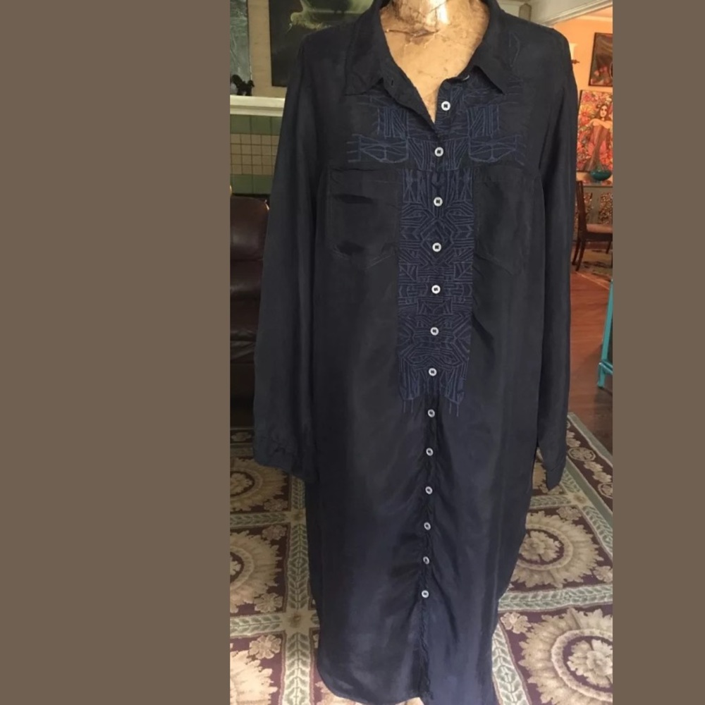 Johnny Was XL black Embroidered shirt dress Boho