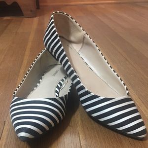 Express black and white striped flats