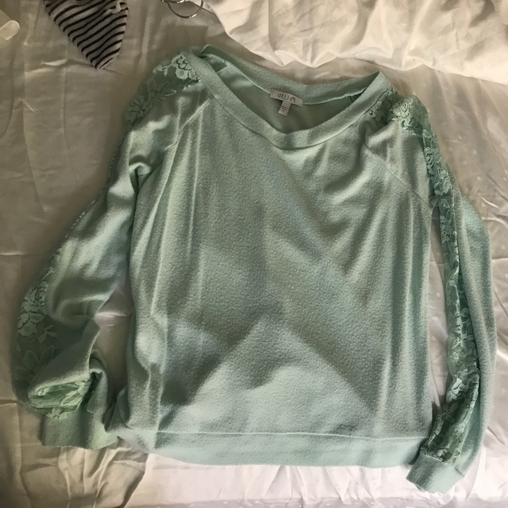 Delia's mint lace sleeved crew neck pullover