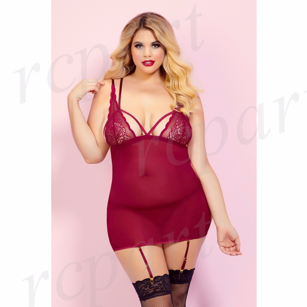 New 2 pc lace Chemise set wine one size plus 10791