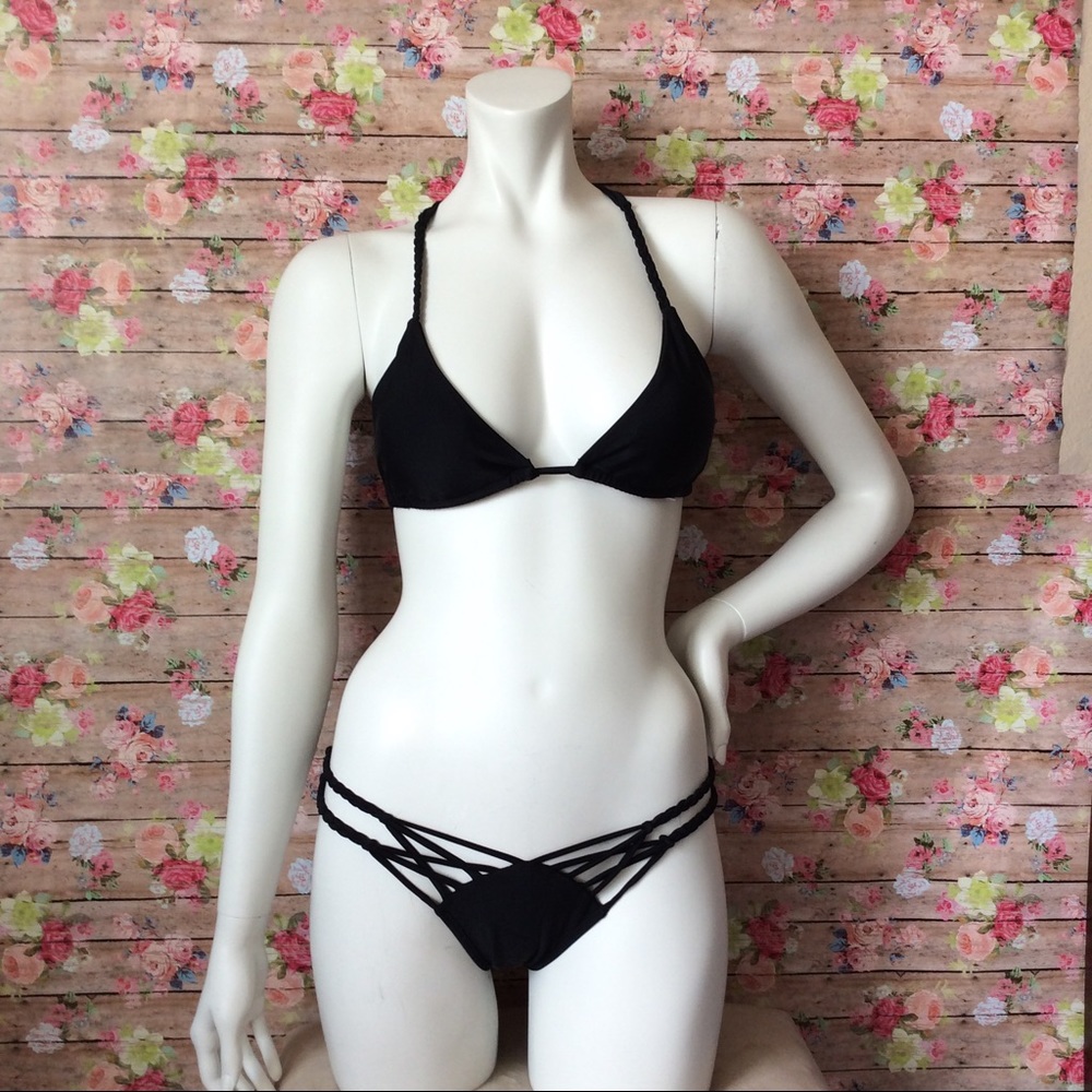 Multi-rope Cross Black Bikini Hand-woven Swimwear