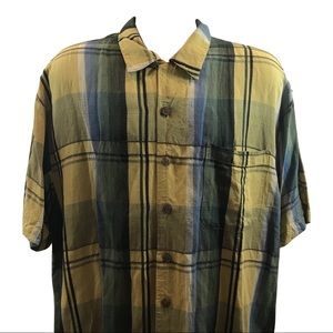 TOMMY BAHAMA PLAID YELLOW HAWAIIAN MEN'S SHIRT L