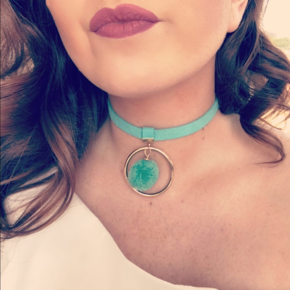 Pom Pom Choker || Teal & Gold