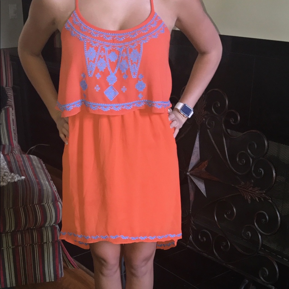 Orange and Blue High to Low Dress