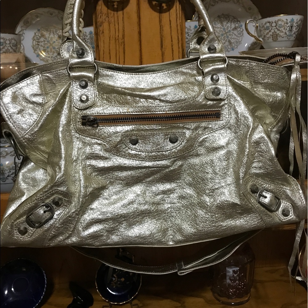 Metallic purse with long strap