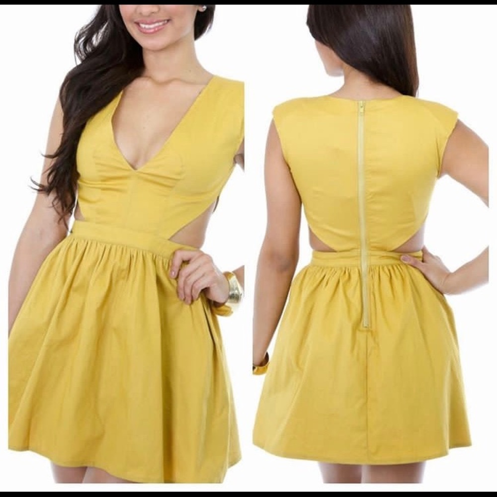 Mustard color cutout short dress