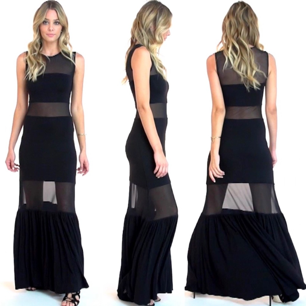 BRAND NEW SKY TALORA MESH PANEL SLEEVELESS MAXI DRESS SIZE XS BLACK NWT - Picture 2 of 7