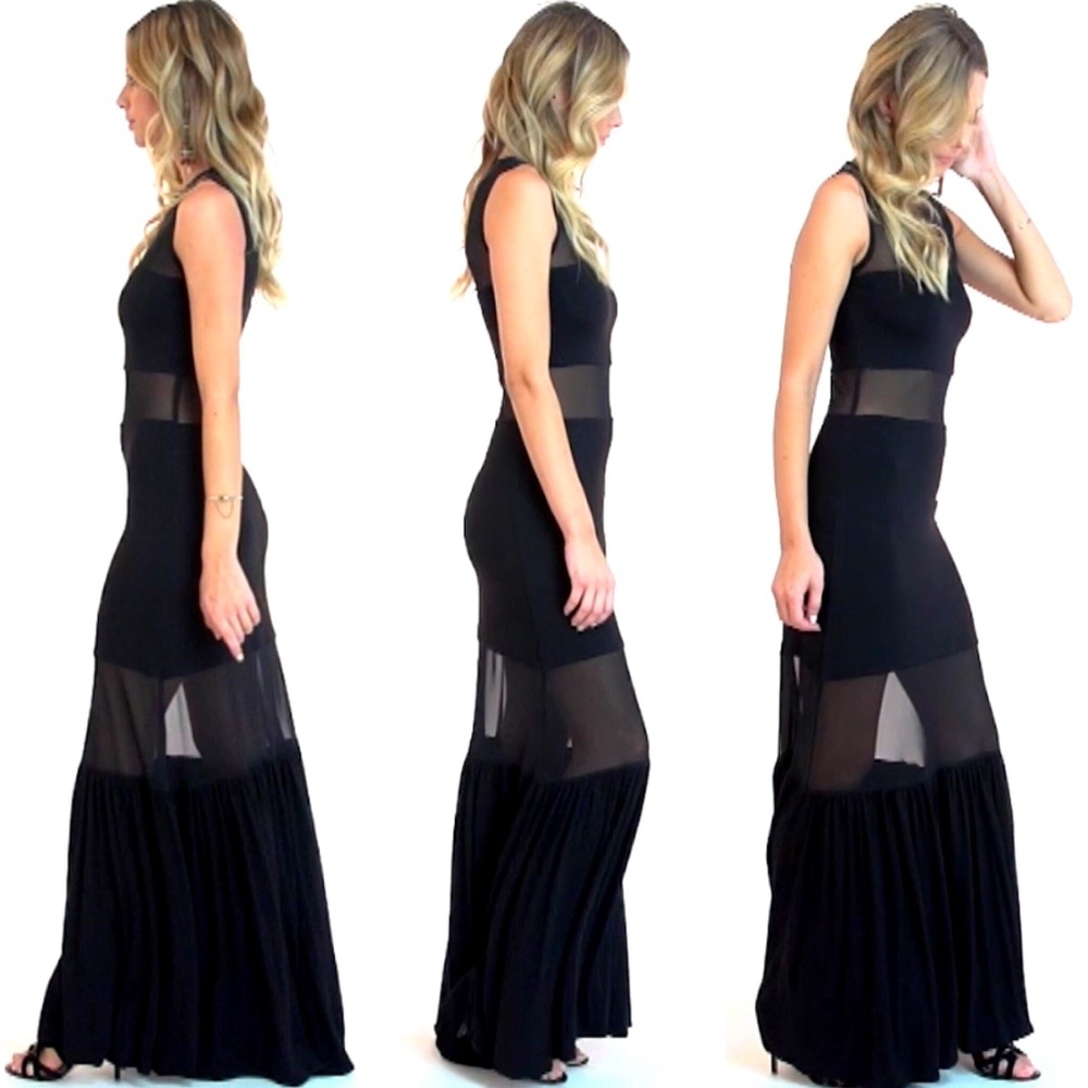 BRAND NEW SKY TALORA MESH PANEL SLEEVELESS MAXI DRESS SIZE XS BLACK NWT