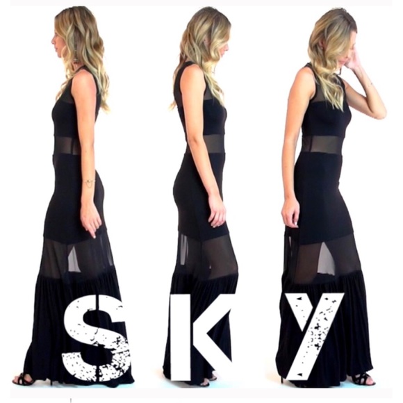 BRAND NEW SKY TALORA MESH PANEL SLEEVELESS MAXI DRESS SIZE XS BLACK NWT - Picture 3 of 7
