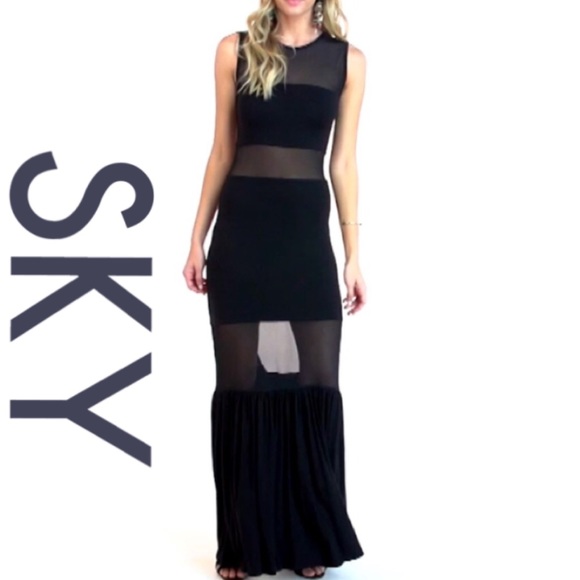BRAND NEW SKY TALORA MESH PANEL SLEEVELESS MAXI DRESS SIZE XS BLACK NWT - Picture 7 of 7
