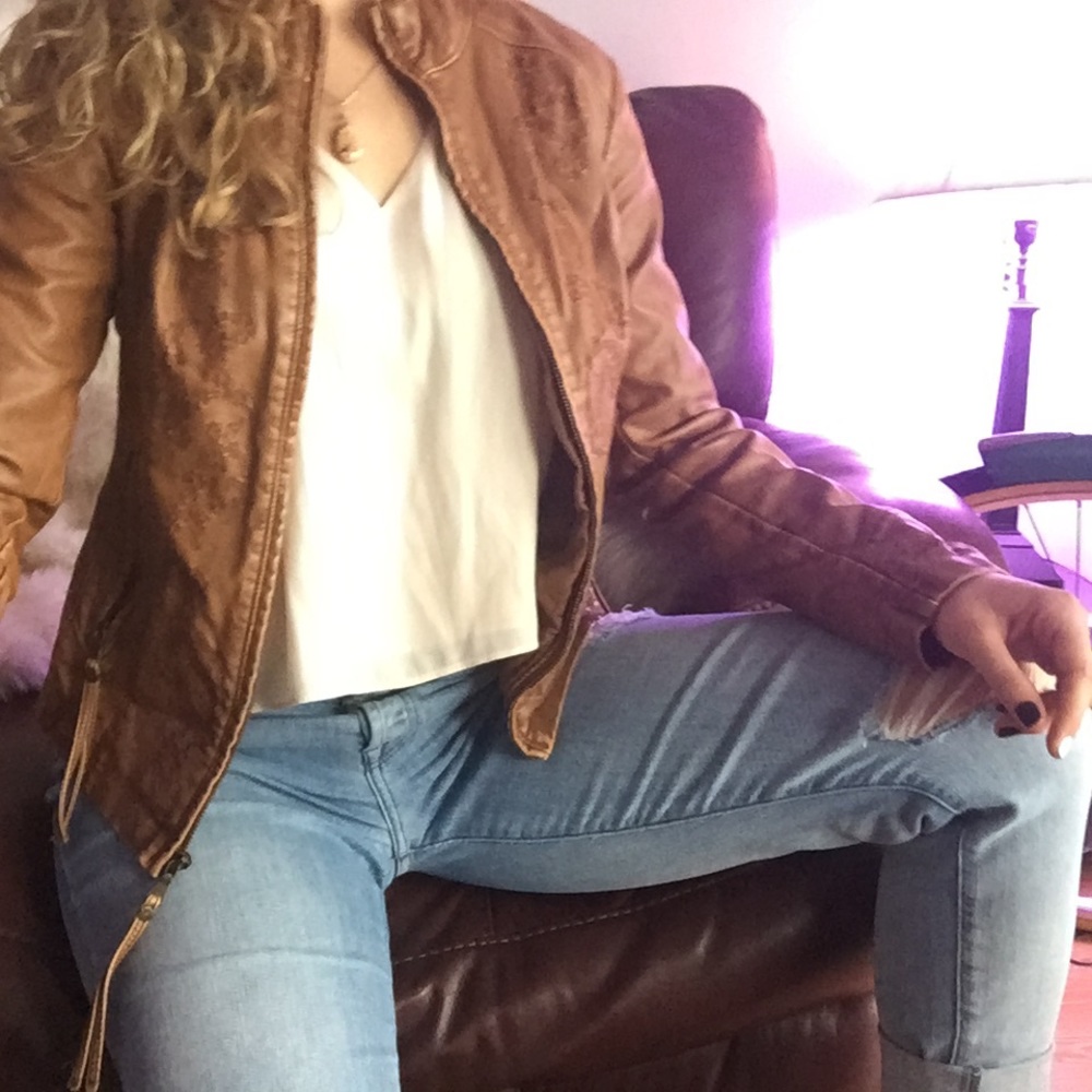 Embroidered Faux-Leather Jacket