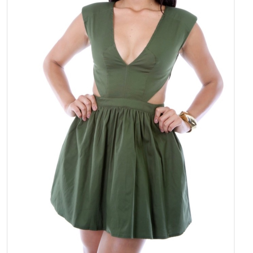 Olive color dress with cut out