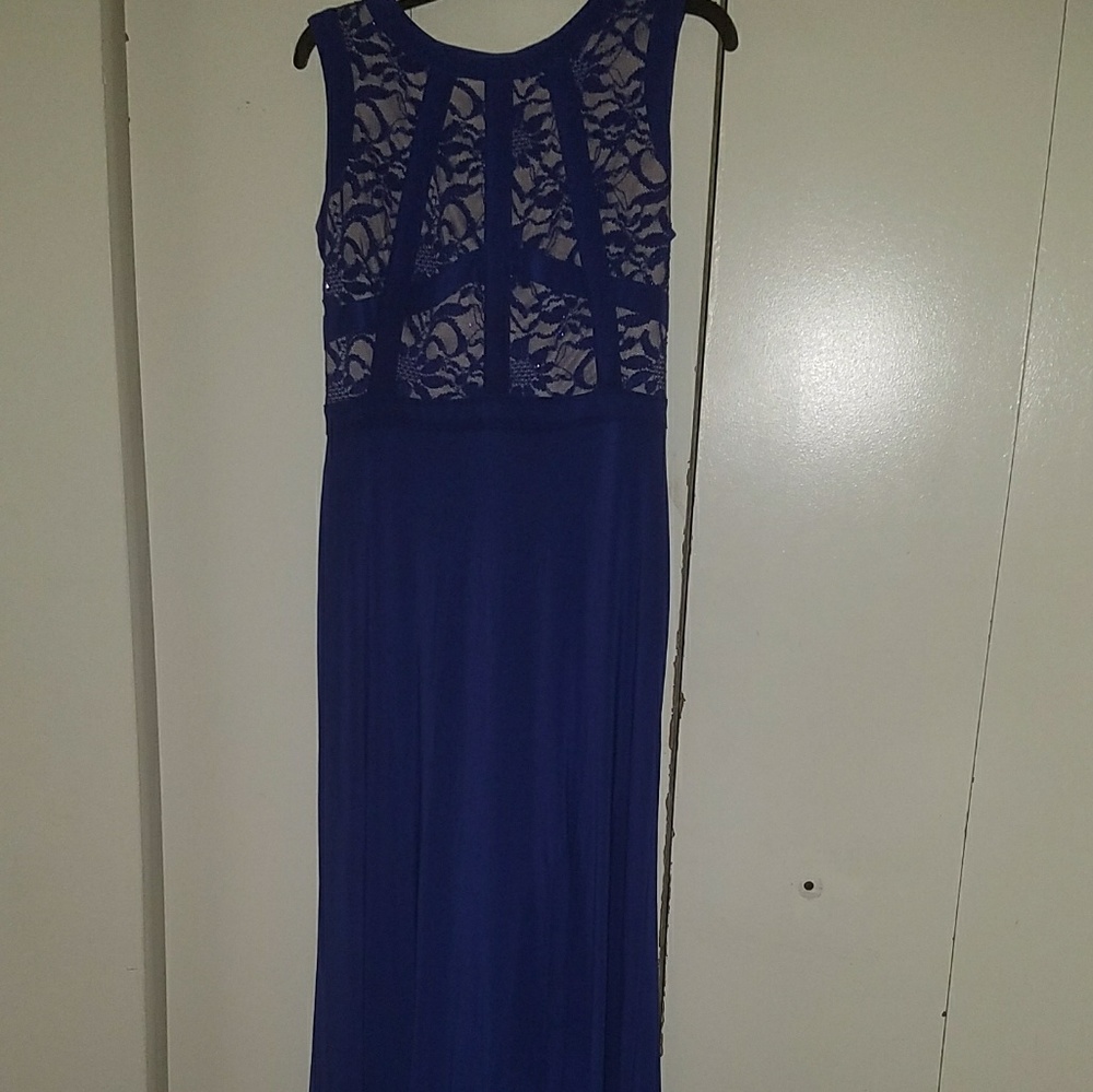 Morgan & Co lace front slit gown