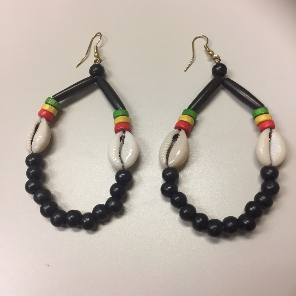 Cowrie and Wood Earrings