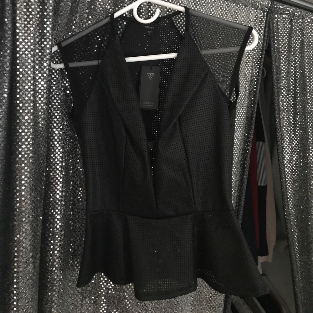 GUESS mesh peplum top