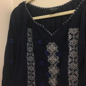 Lucky Brand Peasant Top Blue Long Sleeve
