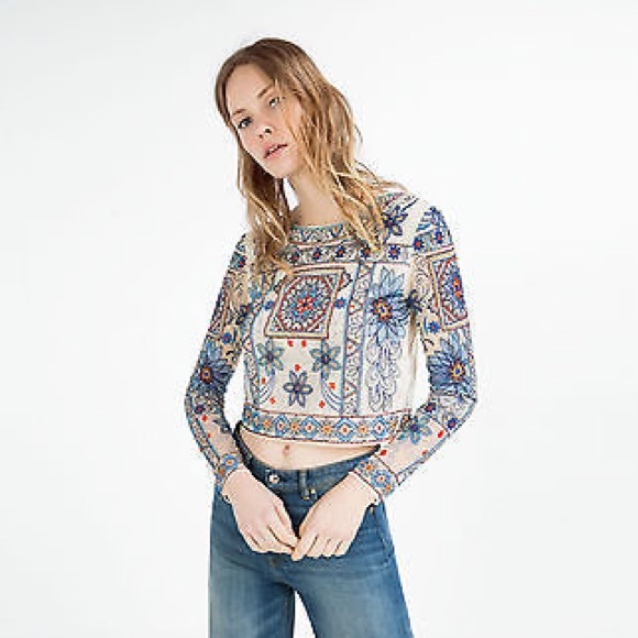 Zara Tops - Zara embroidered sheer top