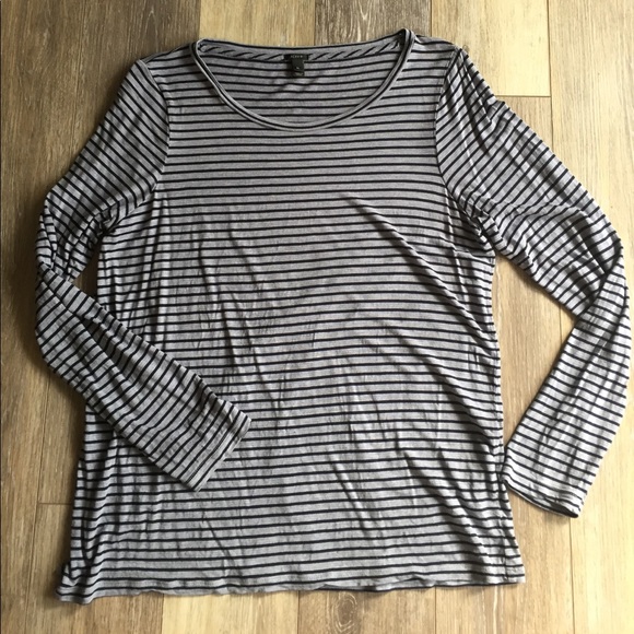 J. Crew Tops - J. Crew Gray & Navy Striped LS Tee XL