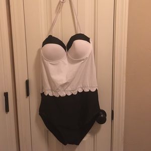 Black and white scalloped one piece