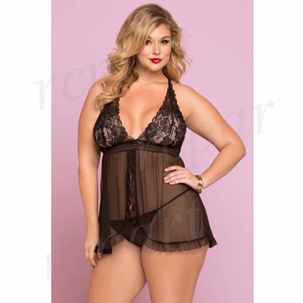 New 2 pc lace babydoll set plus size black 10747