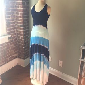 Open-back Blue Tie-Dye Maxi