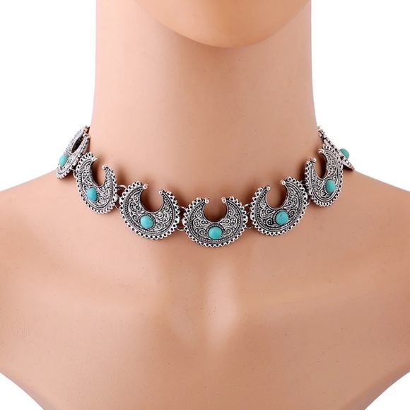 🌺2FOR$10🌺🌞Silver & Turquoise Boho Choker🌞 - Picture 2 of 7