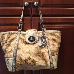 Coach straw handbag with python accents.