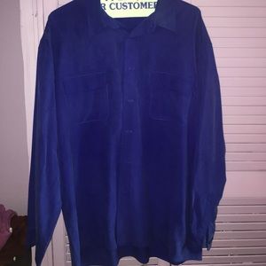 Vintage men shirt 100% Silk Royal blue