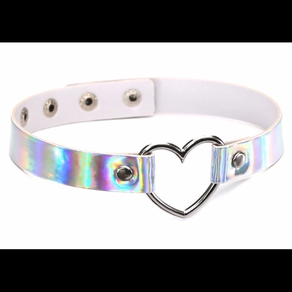 Silver holographic heart choker