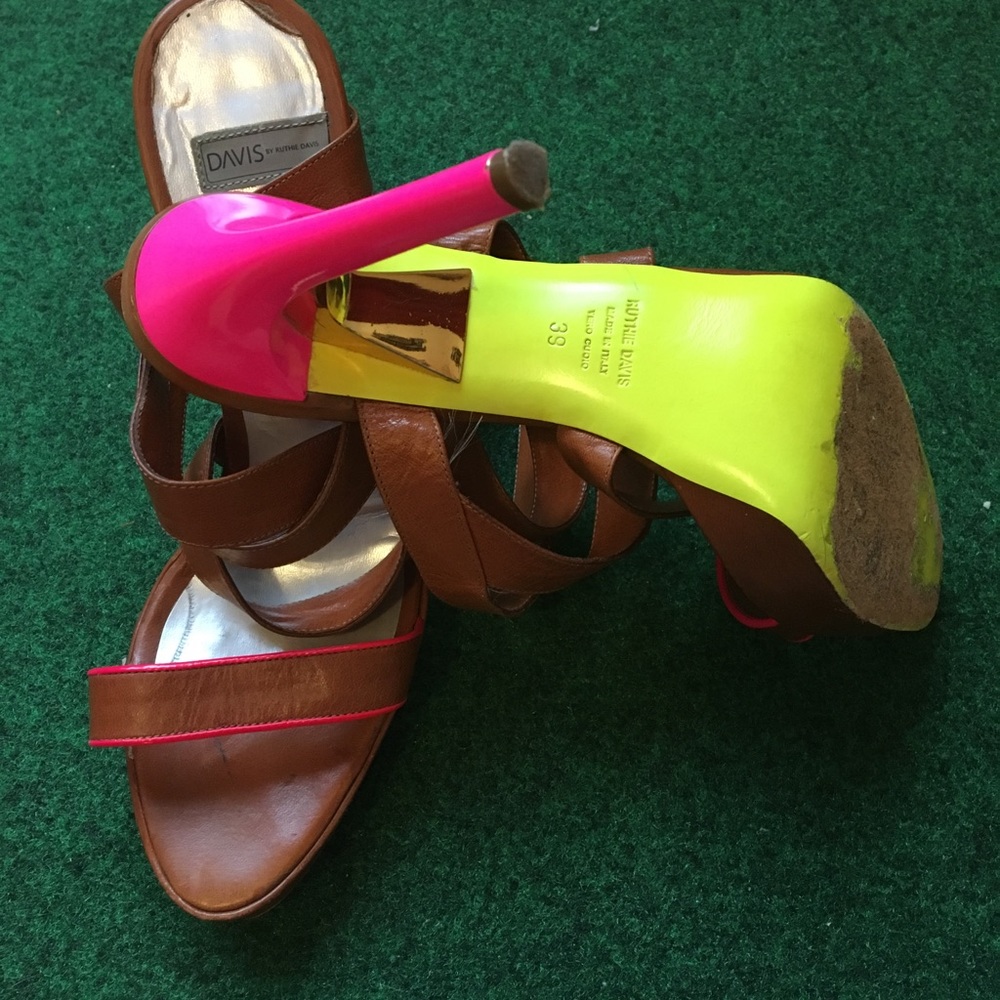 Ruthie Davis heels neon bottoms