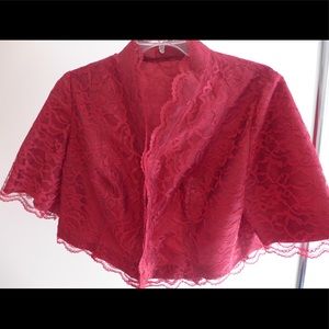 Custom Red Lace Formal Jacket/Coverup- Size 16