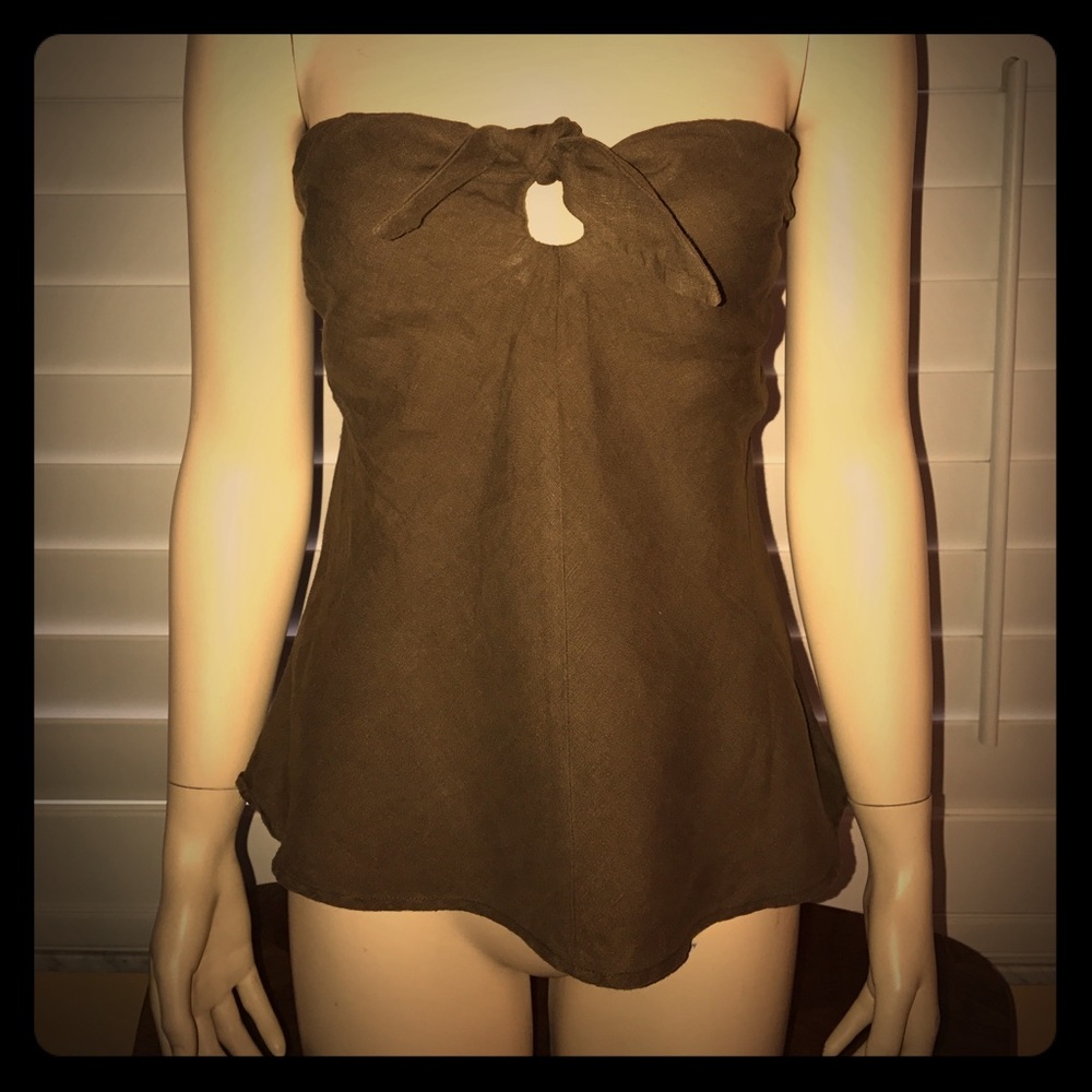 A Strapless Juicy Couture Brown Linen Top.