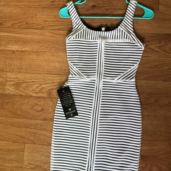 NWT BEBE Black and white striped dress - Picture 4 of 7