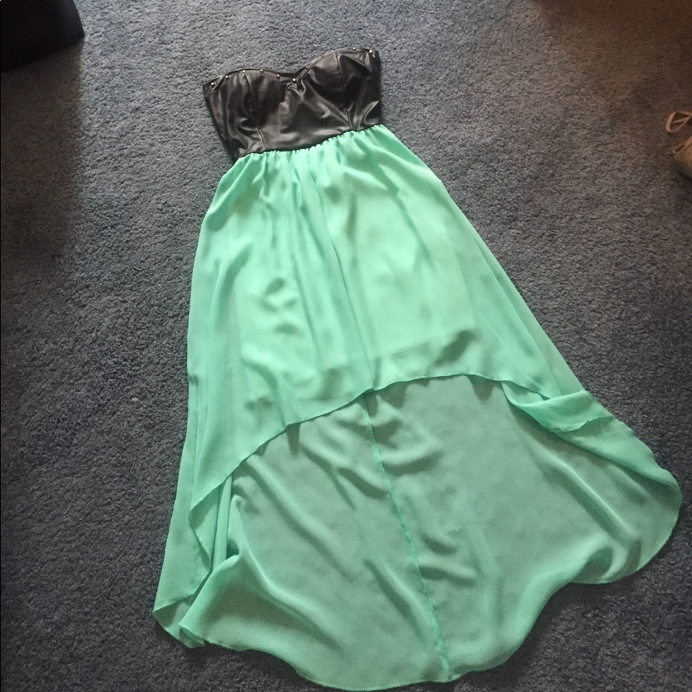 Black and Teal High Low Dress