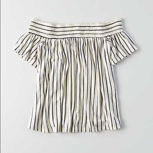 American Eagle Striped off the Shoulder Top