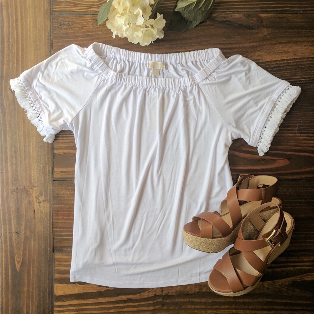 ❗️1 LEFT❗️Michael Kors Off The Shoulder Fringe Top