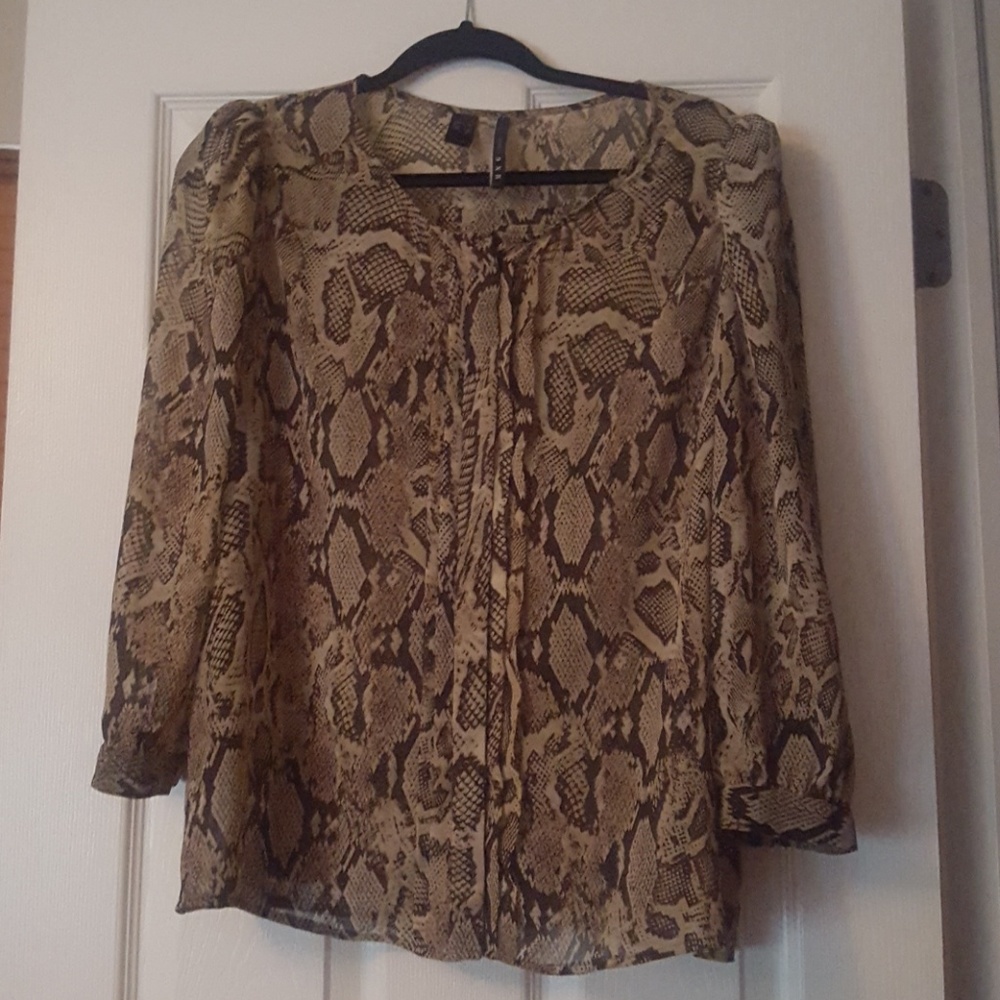 Mng Sheer Snakeskin Print Button Down Top - image 1