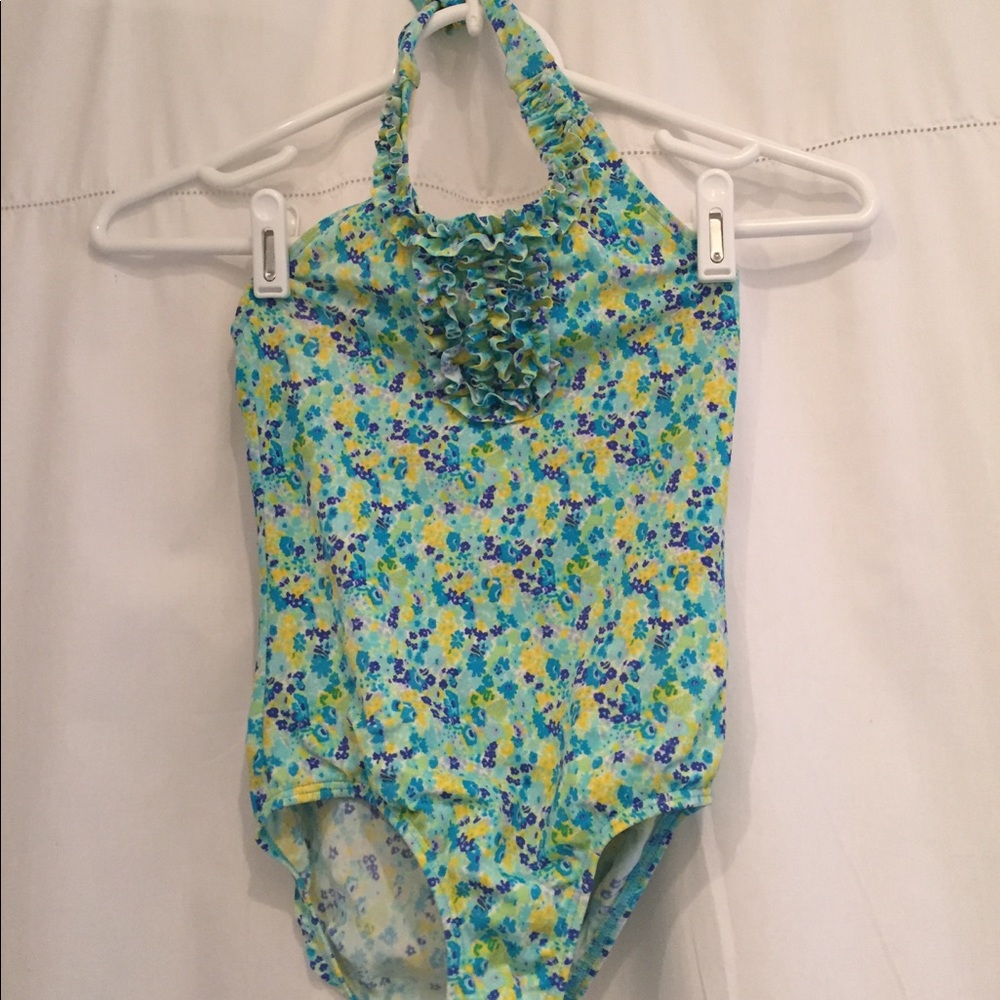 Cute GirlsOne Piece Blue/Green/Yellow Floral Suit