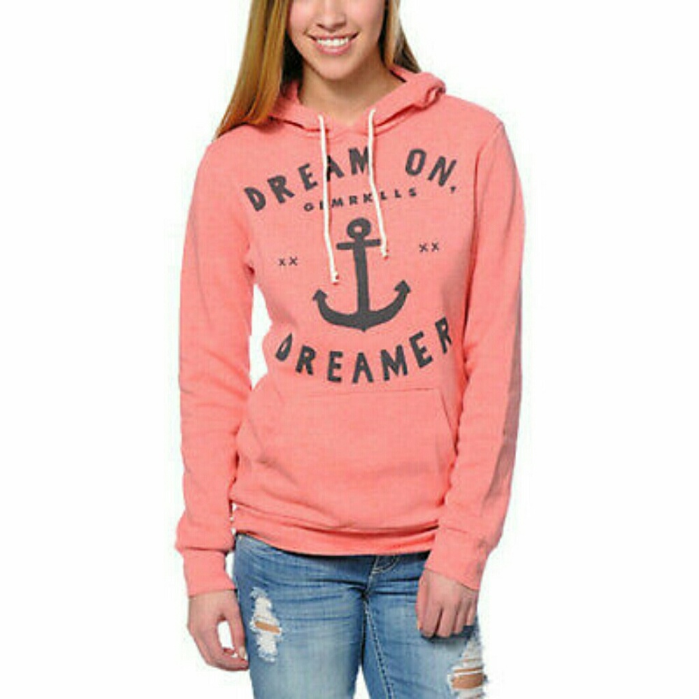 Glamour Kills dreamer hoodie sweatshirt sweater pullover fleece coral medium
