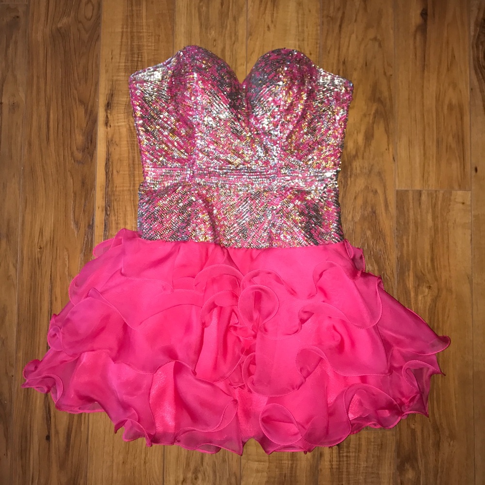 Sherri Hill 8422 short ruffled pink dress
