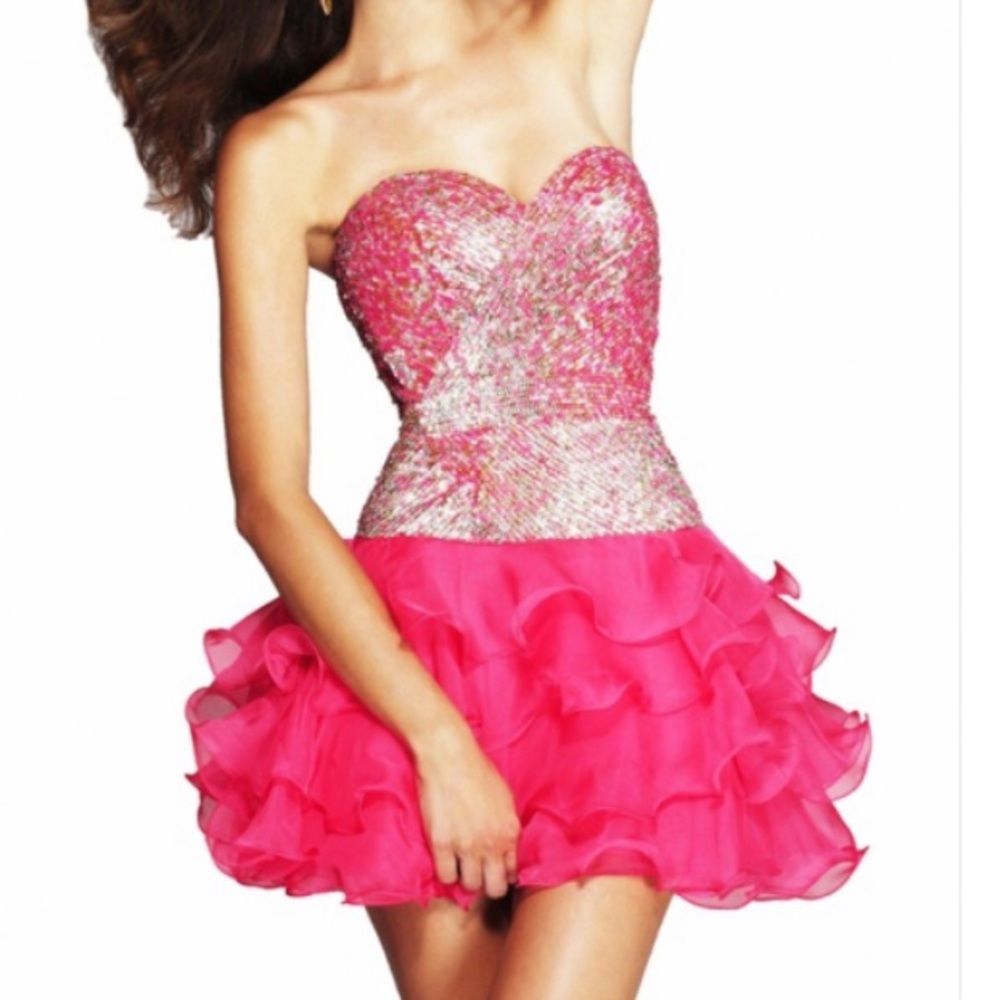 Sherri Hill 8422 short ruffled pink dress - Picture 3 of 7