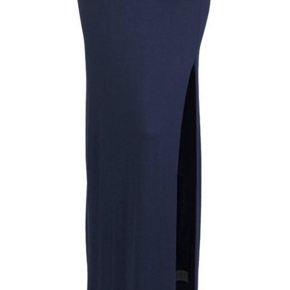 Women Navy Distressed Side Slit Maxi Skirt