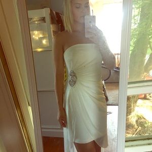 High-low cream, shimmer homecoming/prom dress