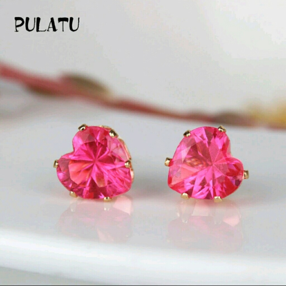 Pink heart crystal earrings