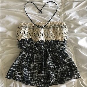 Black and white strapless top