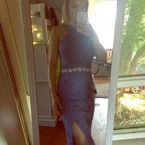 Elegant medium blue prom dress