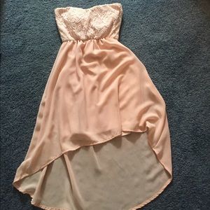 Blush Lace Strapless High Low Dress
